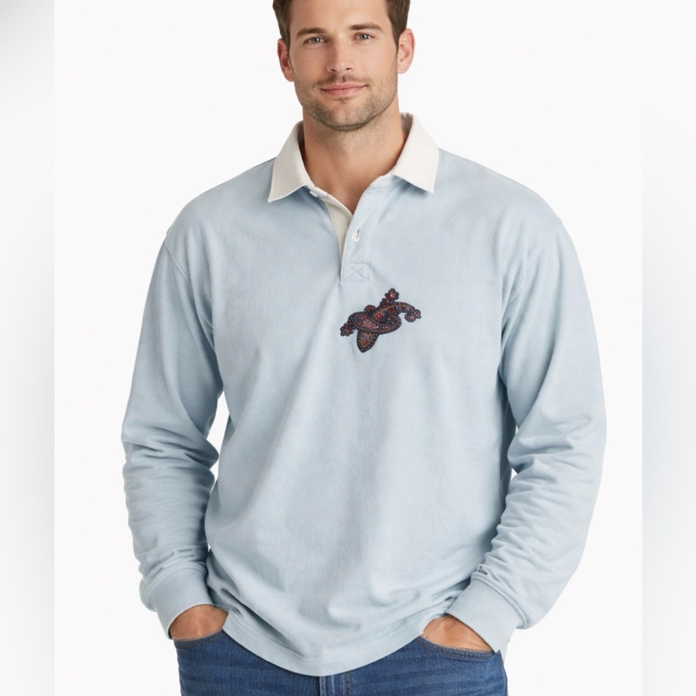 BIRDWELL BEACH BRITCHES x Noah Men’s Light Blue Long Sleeve Polo Shirt (X-LARGE)
